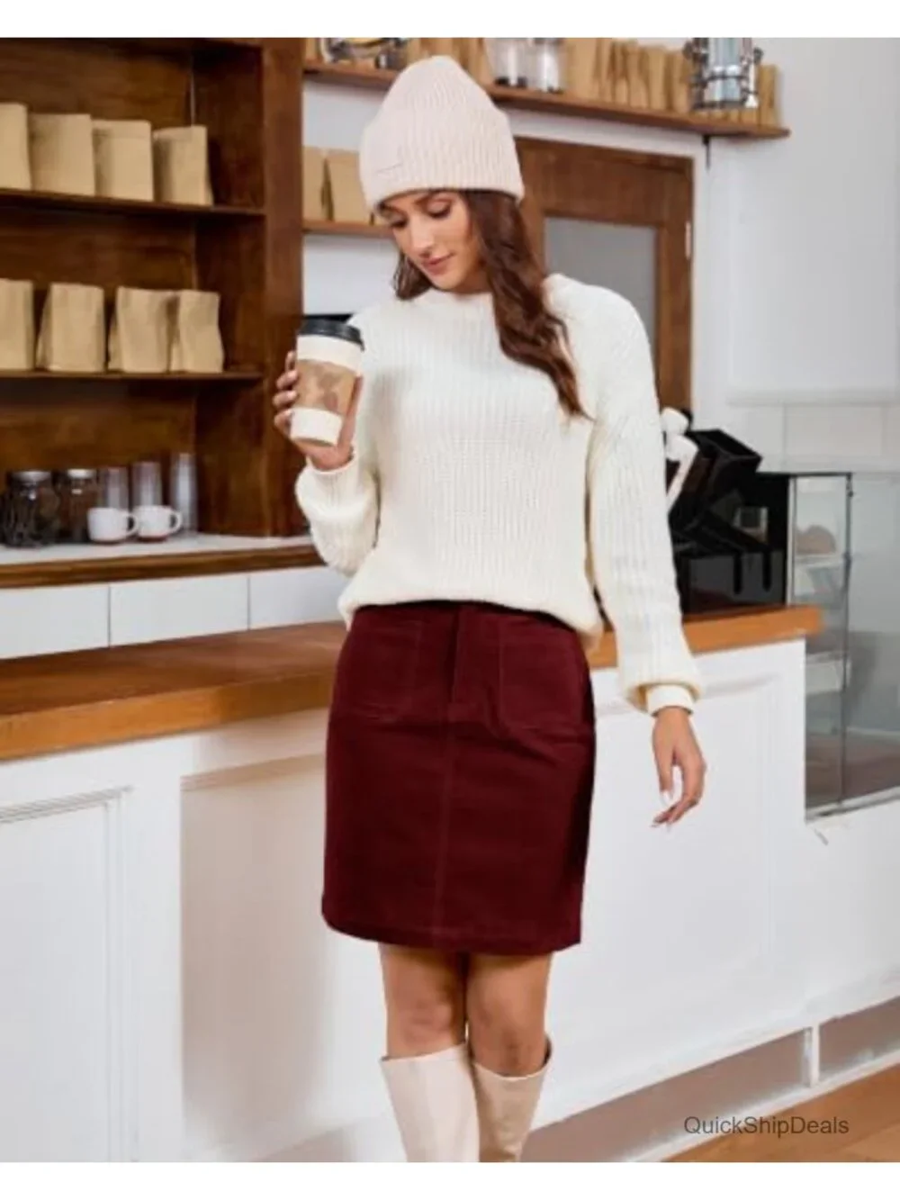 Women's Corduroy A-Line Skirt High Waisted with Pockets